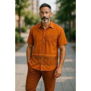 The Territory Ahead Mens Large Short Sleeve Button Up Tribal Colorful Aztec